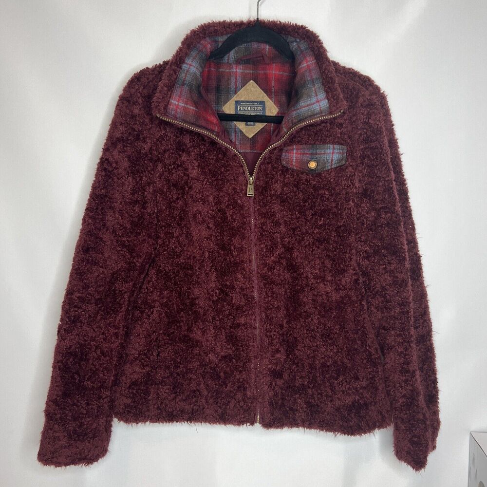 Pendleton Womens Size Medium Fuzzy Full Zip JACKET - Dark Red Burgundy